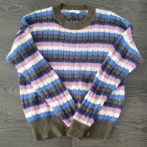 Closed Knit Mohair Blend Striped Sweater Small Purple and Blue Knit Fall